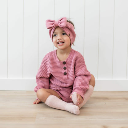 Kyte Baby Chunky Knit Bow Headband in Apple Blossom