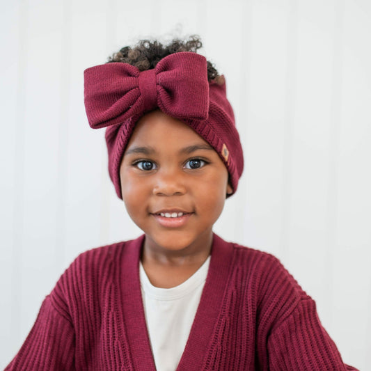 Kyte Baby Chunky Knit Bow Headband in Burgundy