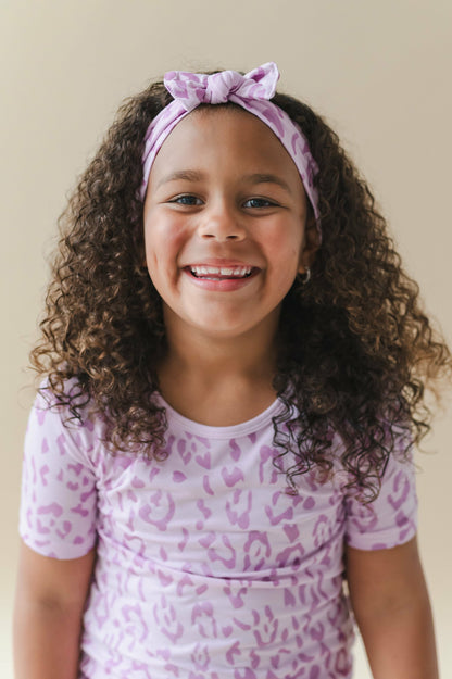 Kyte Baby Knotted Bow Headband in Thistle Leopard