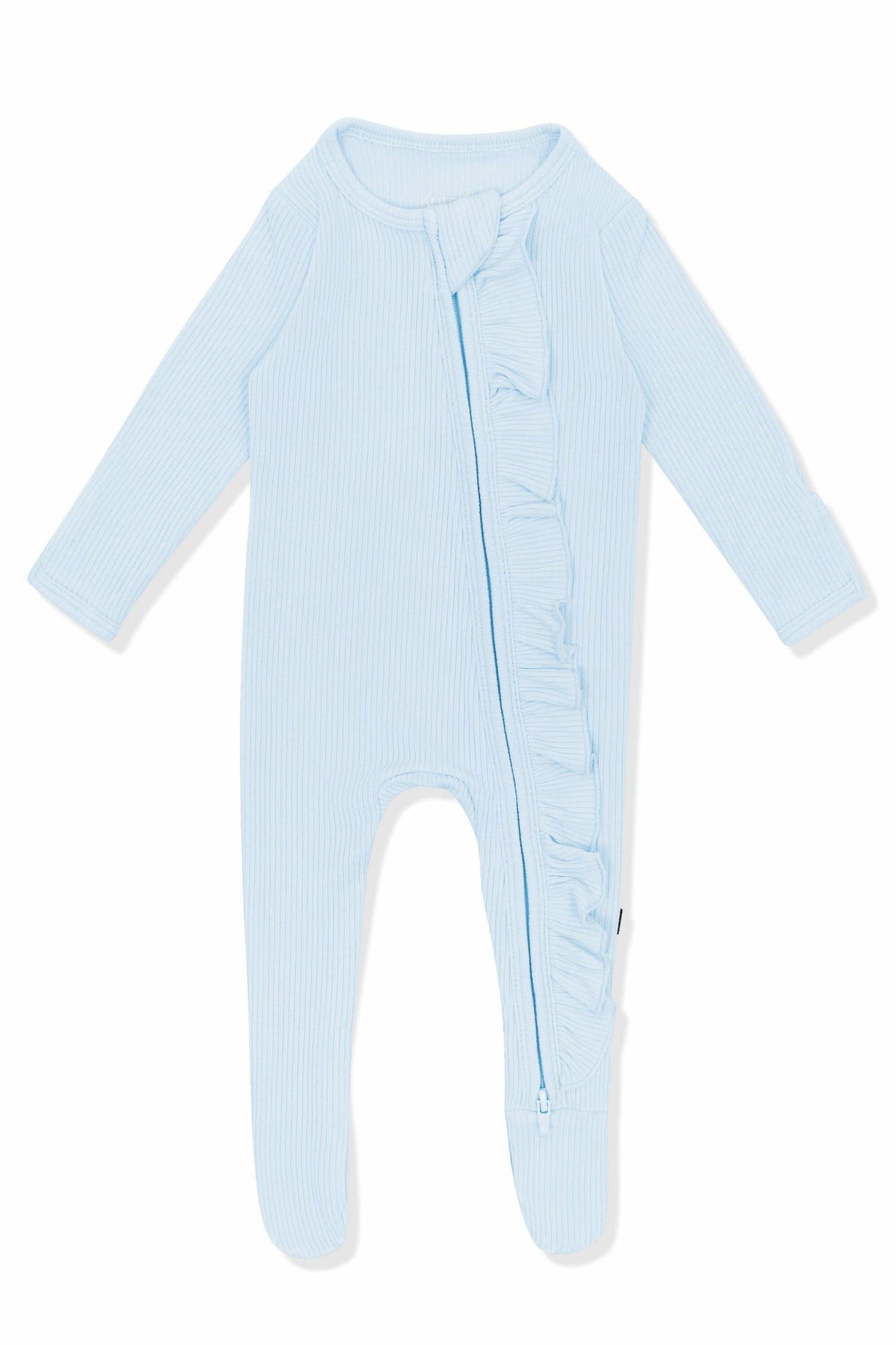Kyte Baby Ribbed Ruffle Zipper Footie in Breeze