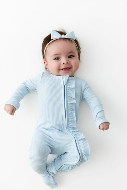 Kyte Baby Ribbed Ruffle Zipper Footie in Breeze
