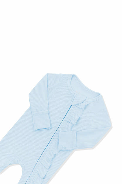 Kyte Baby Ribbed Ruffle Zipper Footie in Breeze