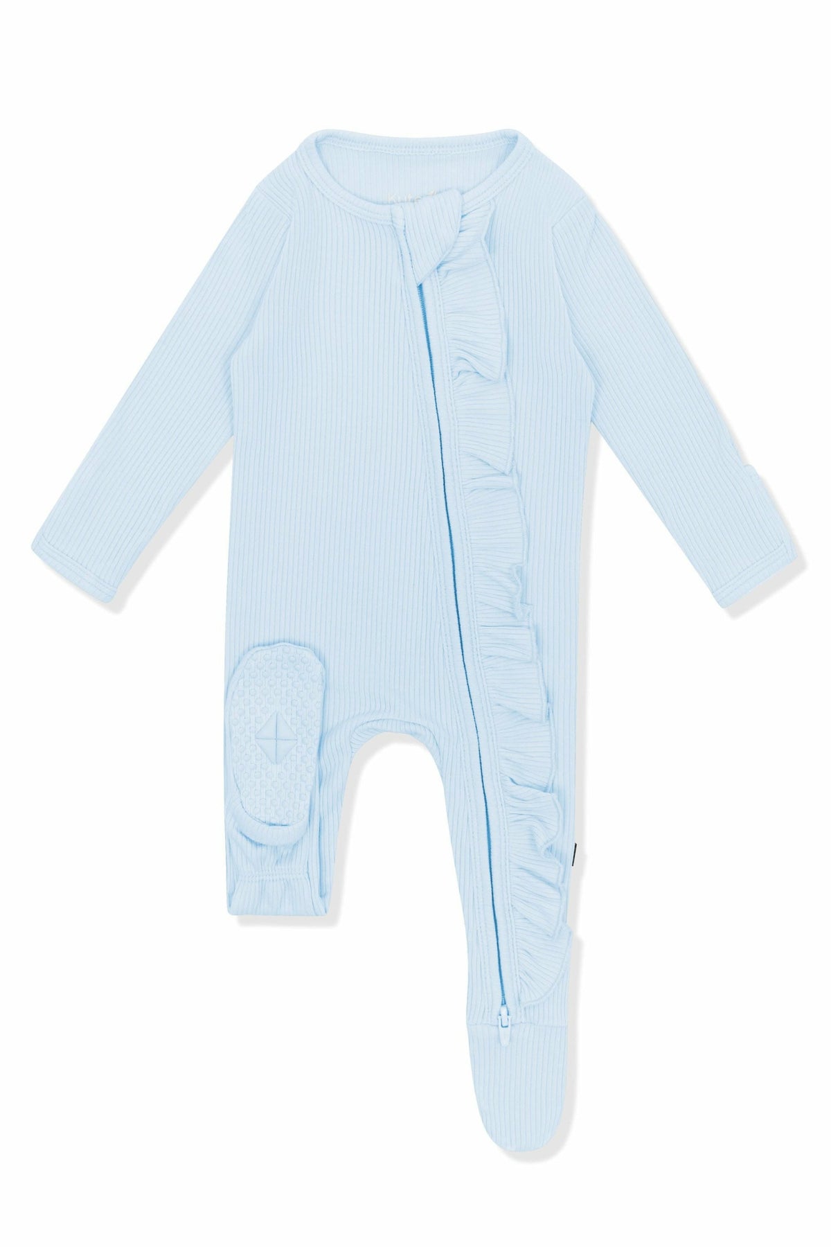 Kyte Baby Ribbed Ruffle Zipper Footie in Breeze