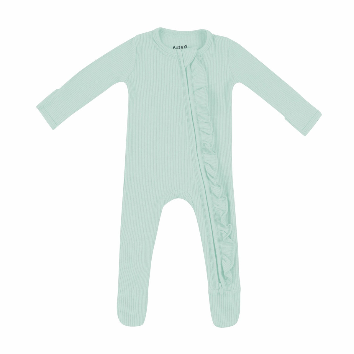 Kyte Baby Ribbed Ruffle Zipper Footie in Sage