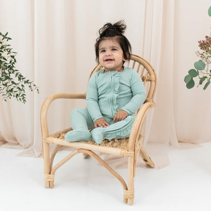 Kyte Baby Ribbed Ruffle Zipper Footie in Sage