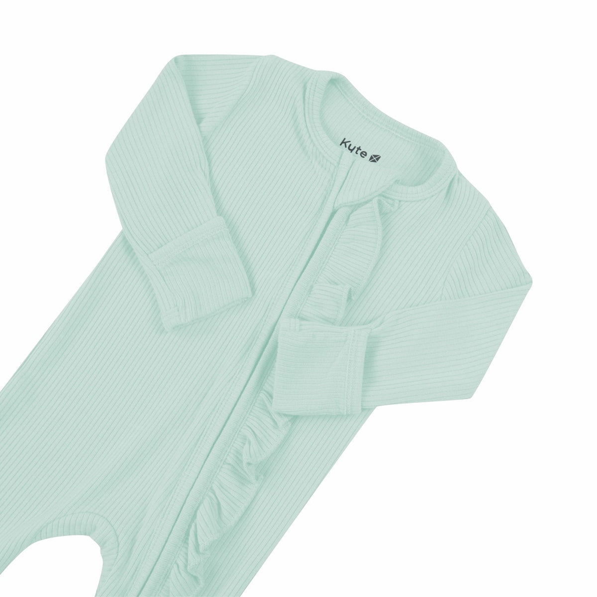 Kyte Baby Ribbed Ruffle Zipper Footie in Sage
