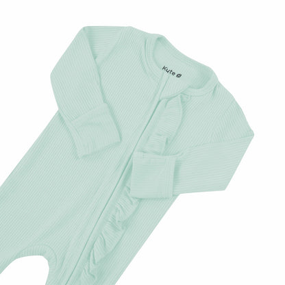 Kyte Baby Ribbed Ruffle Zipper Footie in Sage
