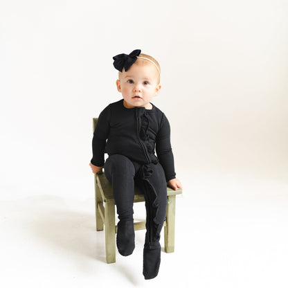 Kyte Baby Ribbed Ruffle Zipper Footie in Midnight