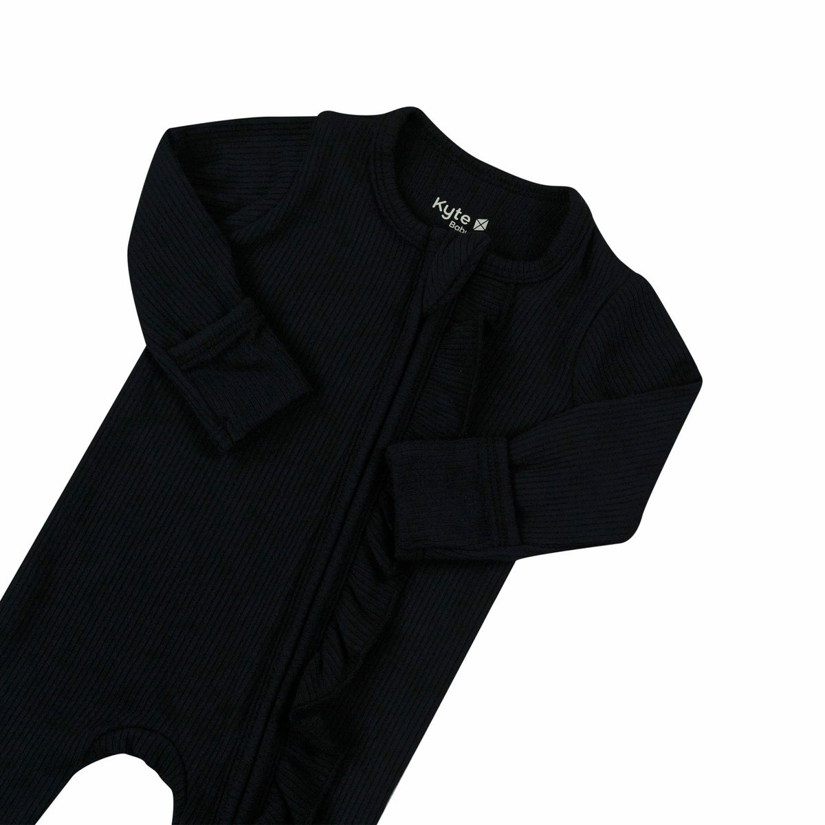 Kyte Baby Ribbed Ruffle Zipper Footie in Midnight