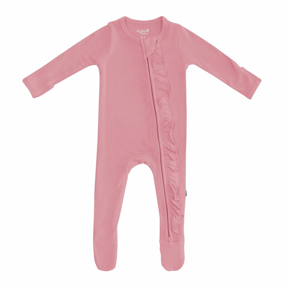 Kyte Baby Ribbed Ruffle Zipper Footie in Apple Blossom