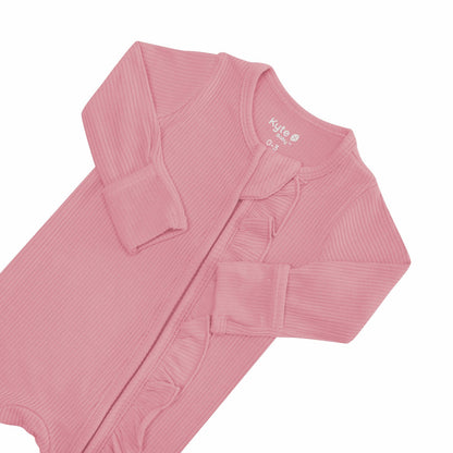 Kyte Baby Ribbed Ruffle Zipper Footie in Apple Blossom