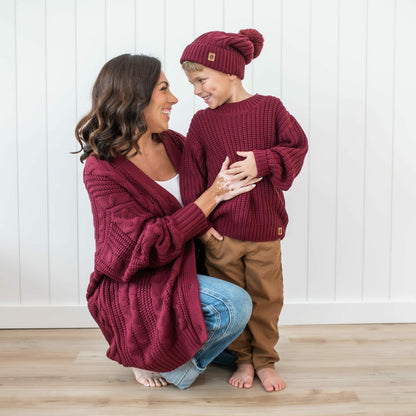 Kyte Baby Chunky Cable Knit Beanie in Burgundy