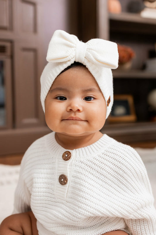 Kyte Baby Chunky Knit Bow Headband in Cloud