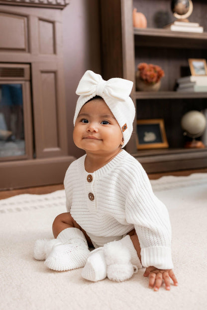 Kyte Baby Chunky Knit Bow Headband in Cloud