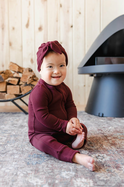 Kyte Baby Ribbed Zipper Romper in Burgundy