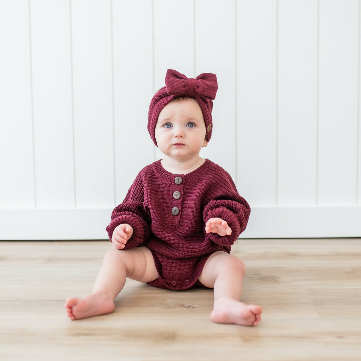 Kyte Baby Chunky Knit Romper in Burgundy