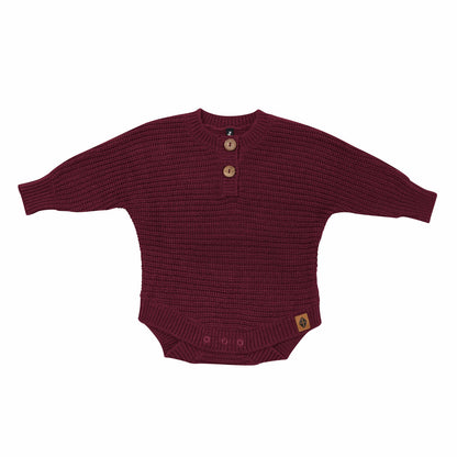 Kyte Baby Chunky Knit Romper in Burgundy