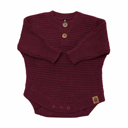 Kyte Baby Chunky Knit Romper in Burgundy