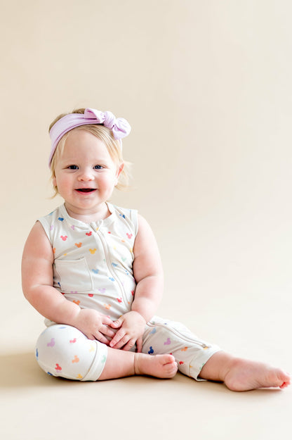 Kyte Baby Zippered Sleeveless Romper in Pastel Mickey Mouse