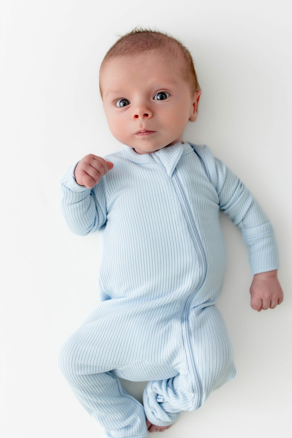 Kyte Baby Ribbed Zipper Romper in Breeze