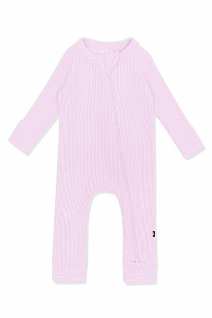 Kyte Baby Ribbed Zipper Romper in Thistle