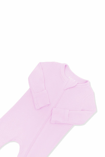 Kyte Baby Ribbed Zipper Romper in Thistle