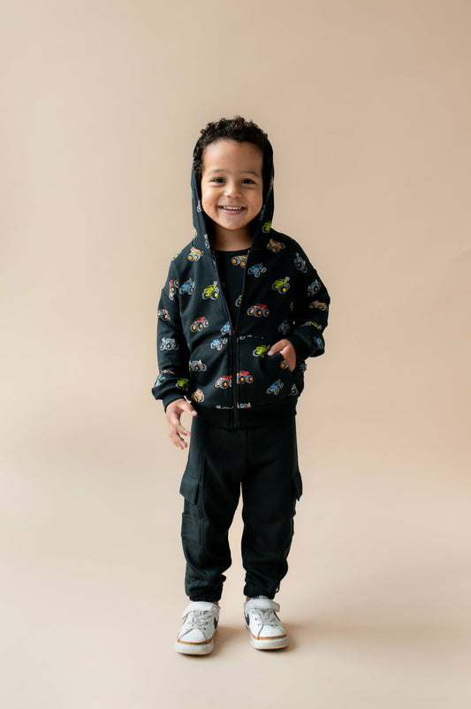 Kyte Baby Zip-Up Hoodie in Monster Truck