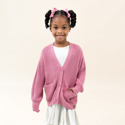 Kyte Baby Chunky Knit Oversized Cardigan in Apple Blossom