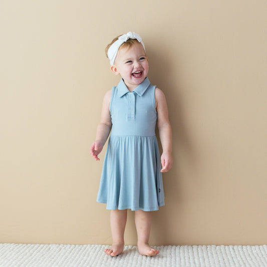 Kyte Baby Polo Bodysuit Dress in Fog