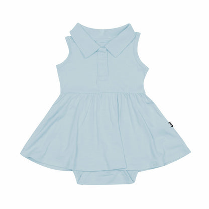 Kyte Baby Polo Bodysuit Dress in Fog