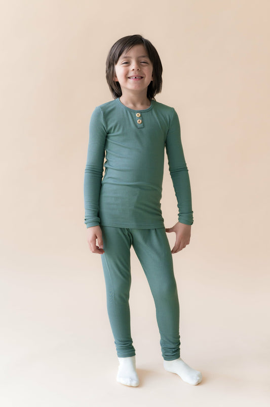 Kyte Baby Ribbed Henley Set in Pine