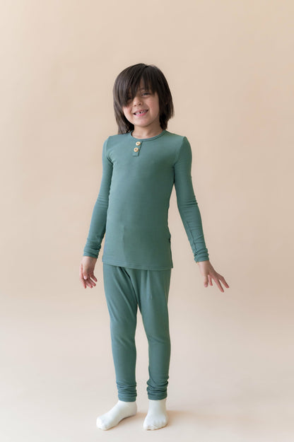 Kyte Baby Ribbed Henley Set in Pine