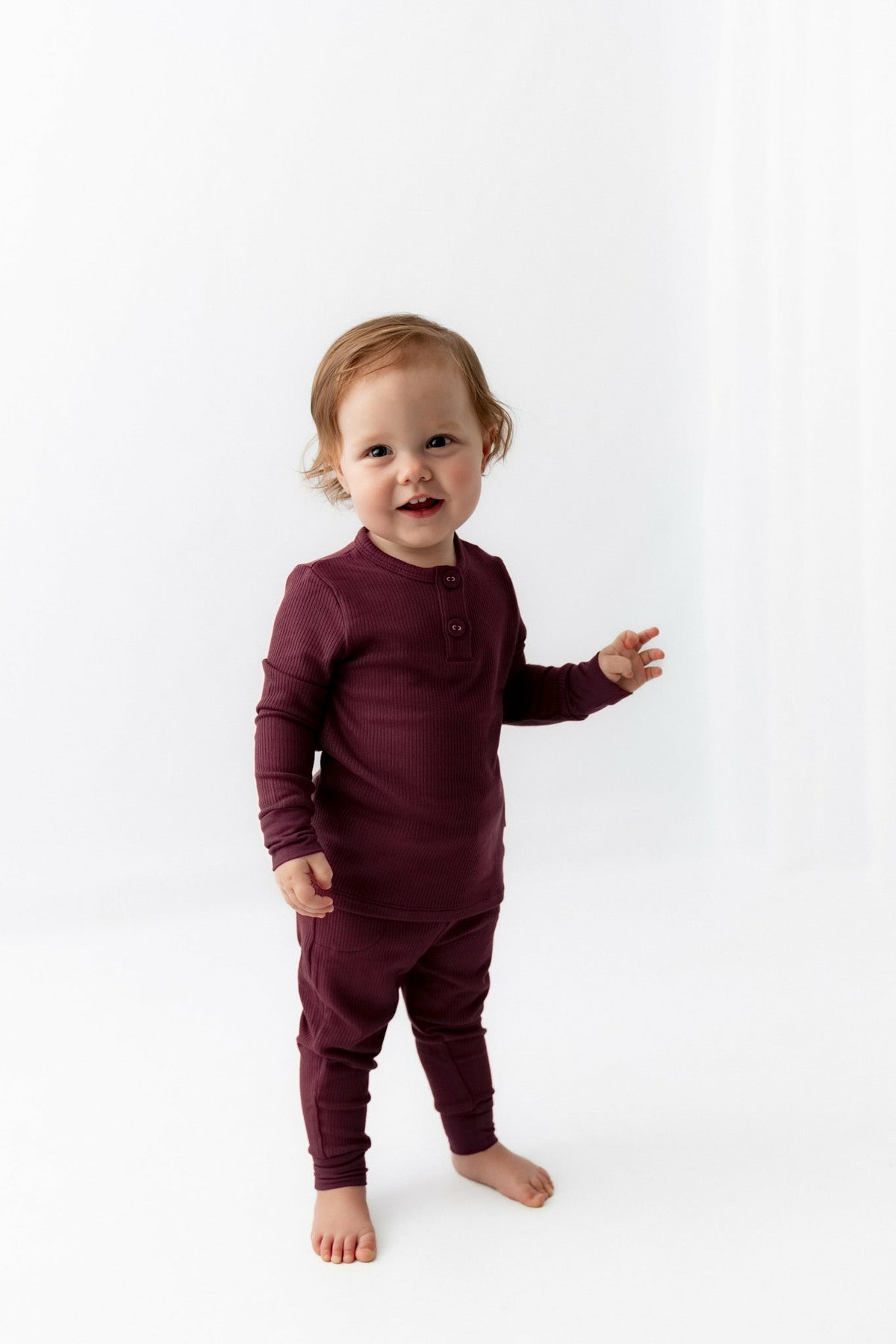 Kyte Baby Ribbed Infant Henley Set in Burgundy