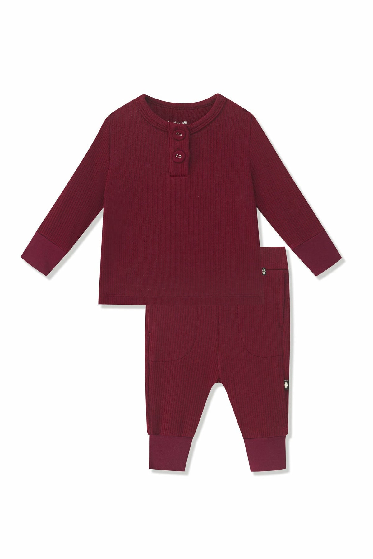Kyte Baby Ribbed Infant Henley Set in Burgundy