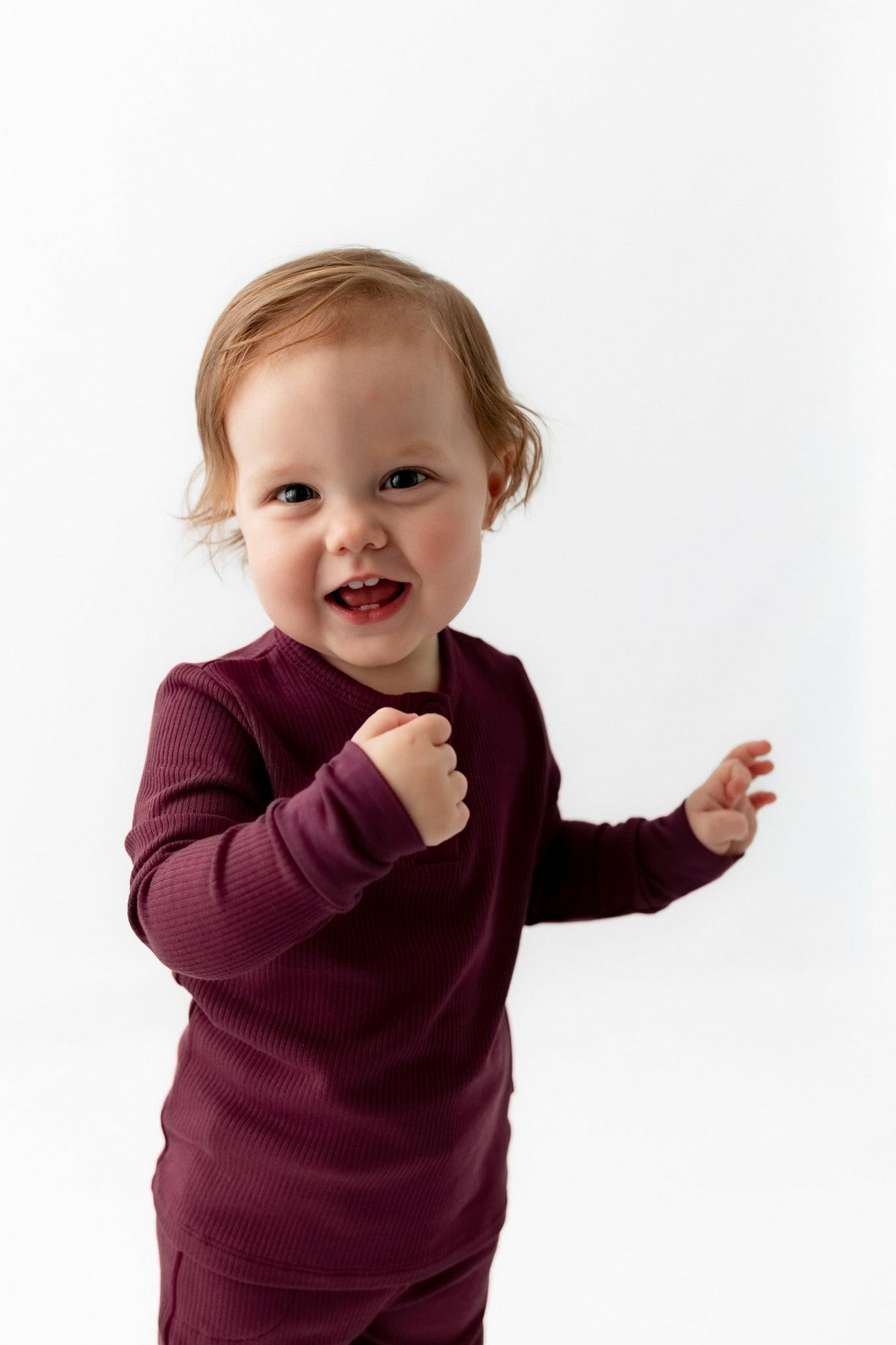 Kyte Baby Ribbed Infant Henley Set in Burgundy