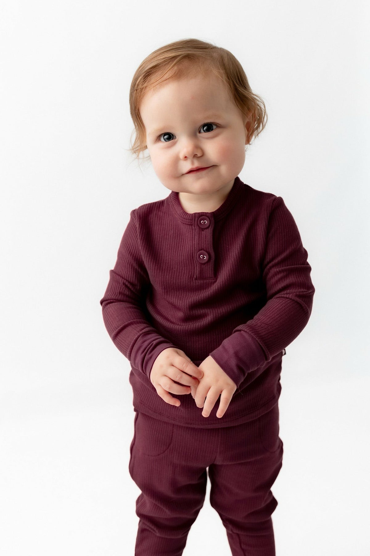 Kyte Baby Ribbed Infant Henley Set in Burgundy