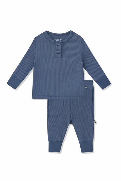 Kyte Baby Ribbed Infant Henley Set in Oxford
