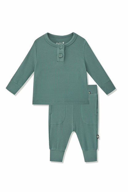 Kyte Baby Ribbed Infant Henley Set in Pine