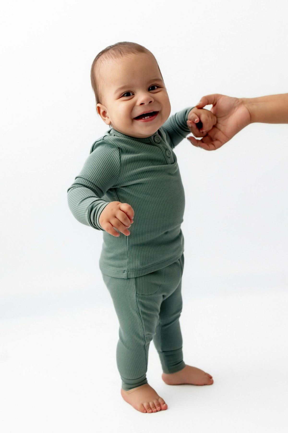 Kyte Baby Ribbed Infant Henley Set in Pine