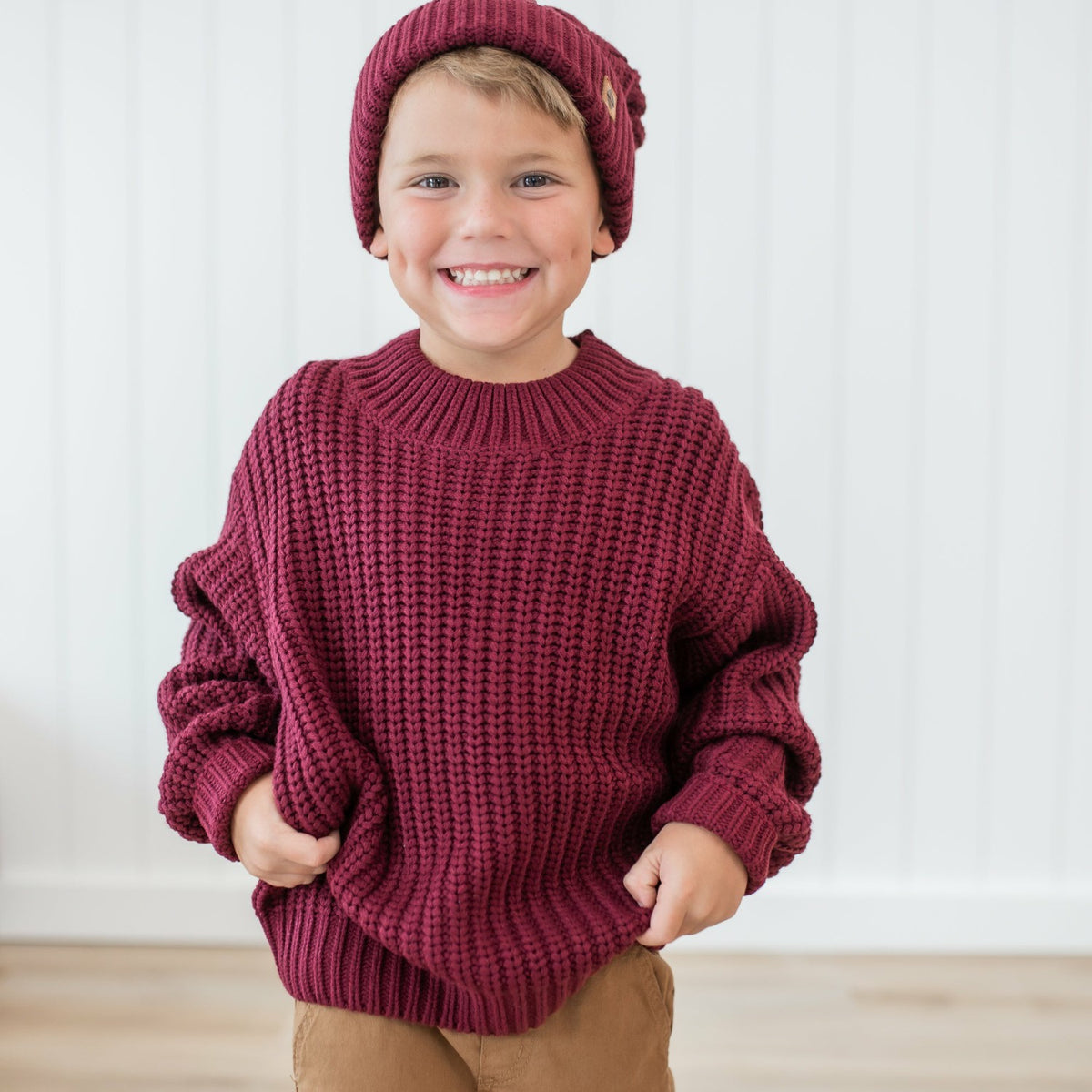 Kyte Baby Chunky Knit Sweater in Burgundy