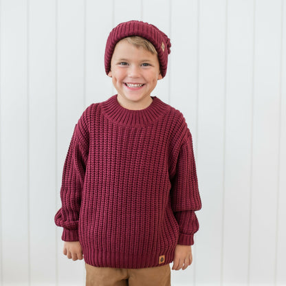 Kyte Baby Chunky Knit Sweater in Burgundy