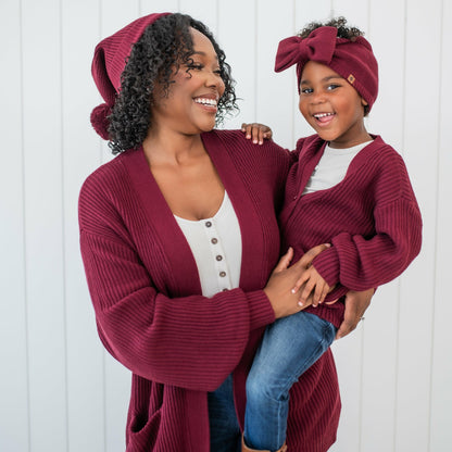 Kyte Baby Chunky Knit Oversized Cardigan in Burgundy
