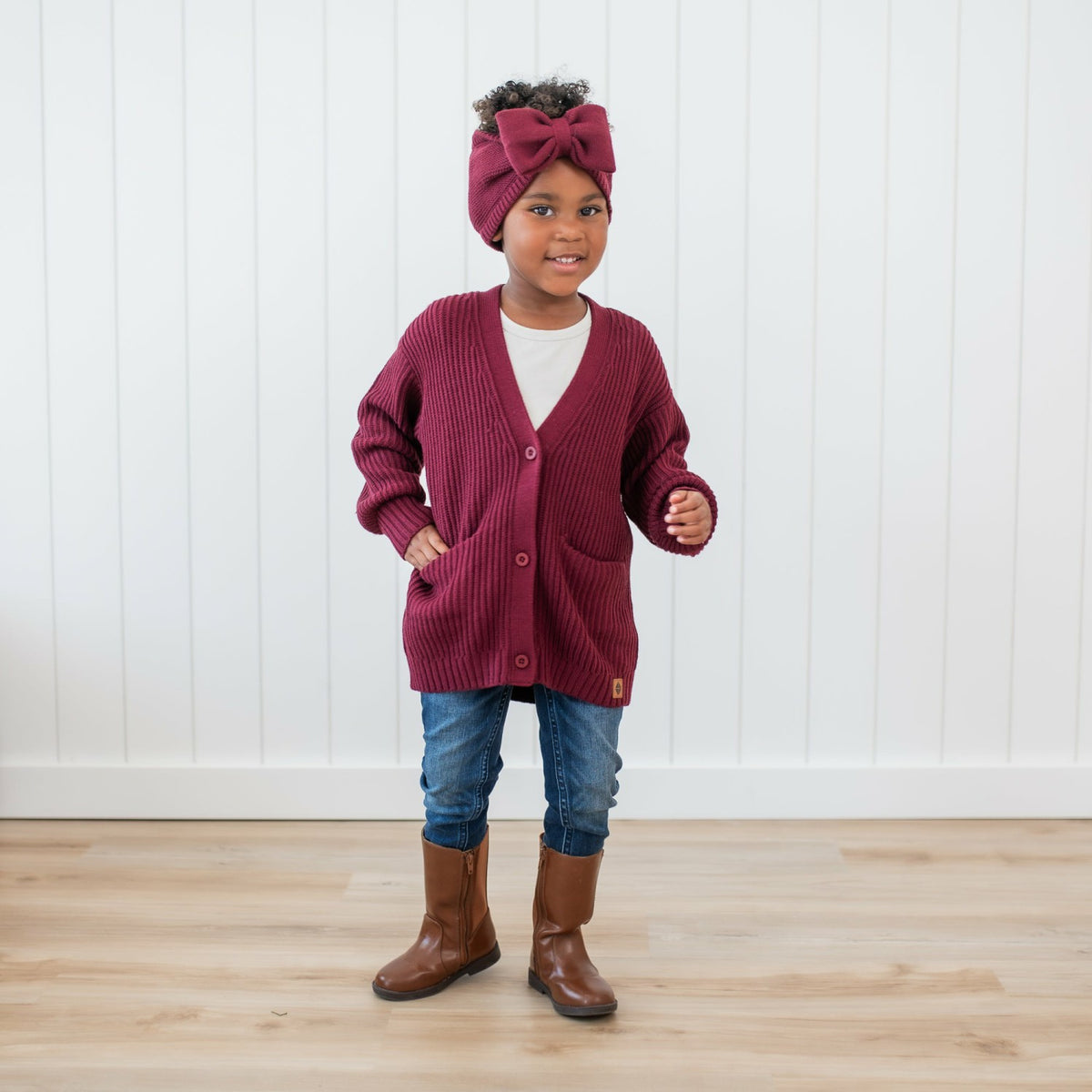 Kyte Baby Chunky Knit Oversized Cardigan in Burgundy