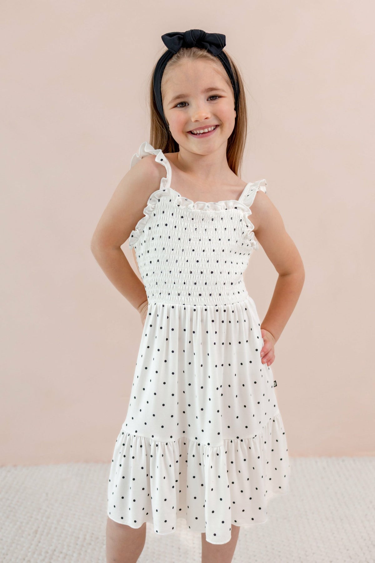 Kyte Baby Smocked Dress in Midnight Polka Dot