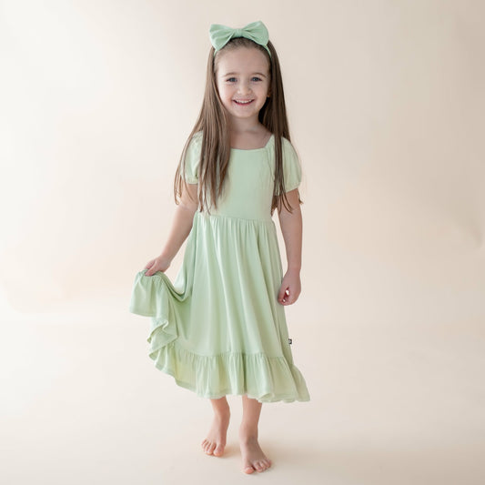 Kyte Baby Puff Sleeve Twirl Dress in Basil