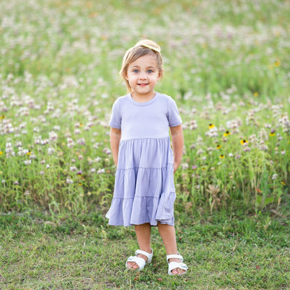 Kyte Baby Short Sleeve Tiered Dress in Taro