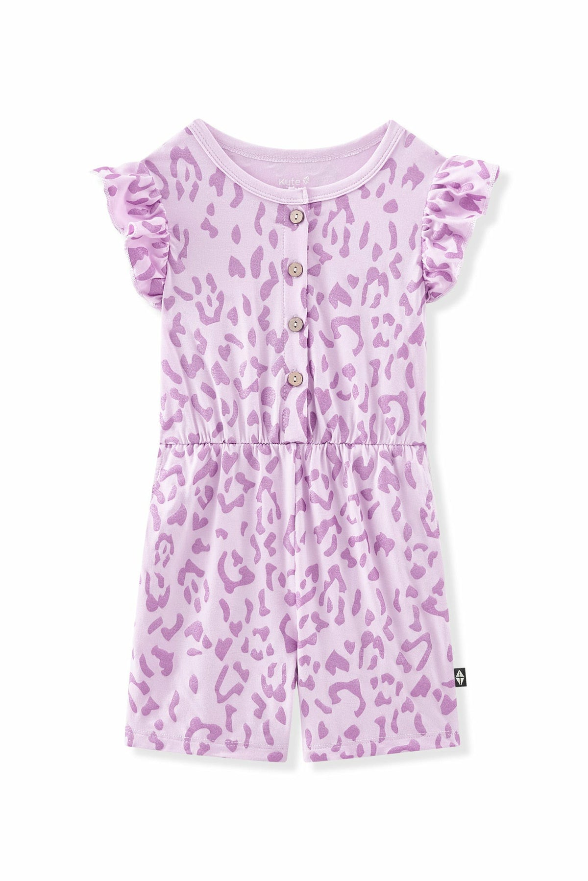 Kyte Baby Flutter Sleeve Romper in Thistle Leopard
