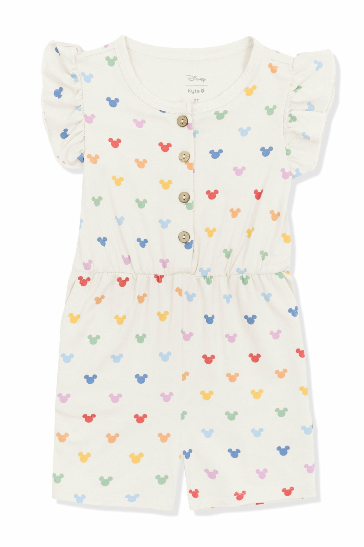 Kyte Baby Flutter Sleeve Romper in Pastel Mickey Mouse