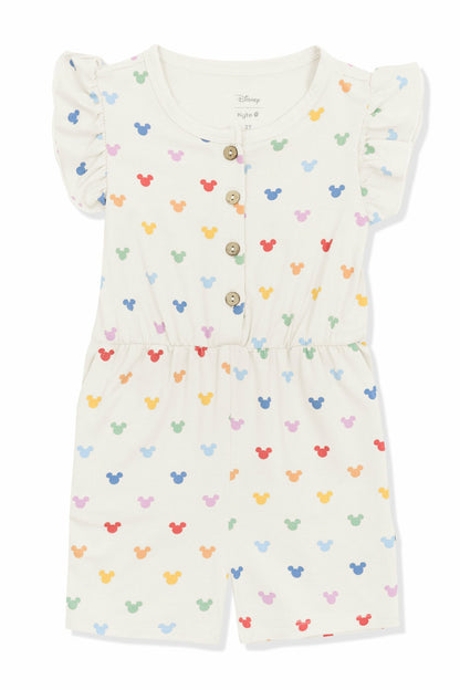 Kyte Baby Flutter Sleeve Romper in Pastel Mickey Mouse