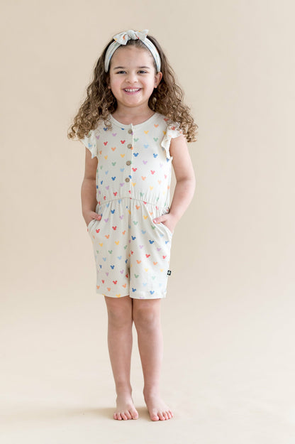 Kyte Baby Flutter Sleeve Romper in Pastel Mickey Mouse
